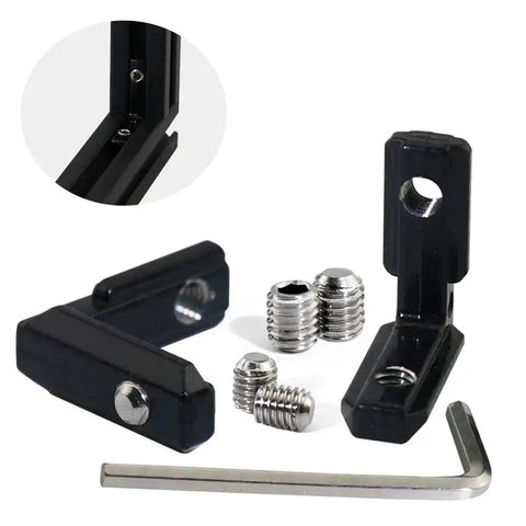 20 Piece 2020 Series Black T Slot L Shape Corner Connector Bracket Set with screws and wrench for aluminum extrusion profile 6mm