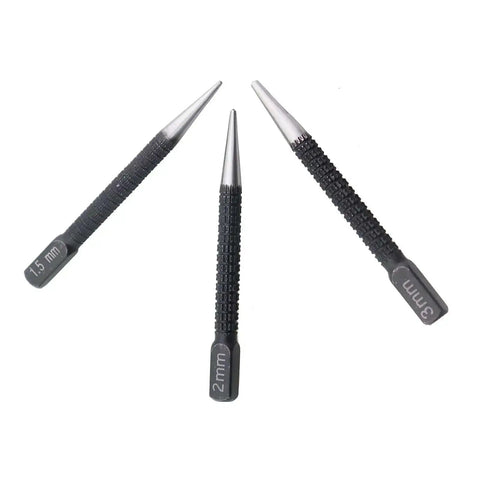Three Piece Black High Carbon Steel Center Punch Drill Kit With 1.5mm 2mm 3mm Tips, Precision Marking Tool for metal and wood