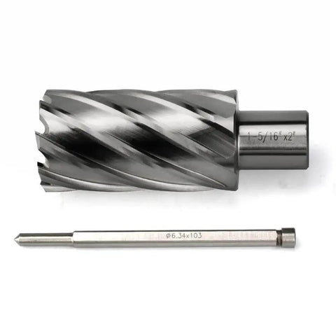 Annular Cutter Kit For Magnetic Drill Press With 1 5/16 Inch Cutting Diameter And 3/4 Inch Weldon Shank HSS Slugger Bits For Heavy Duty Metal Milling Magnetic Drills JESTUOUS, showing cutter and pilot pin