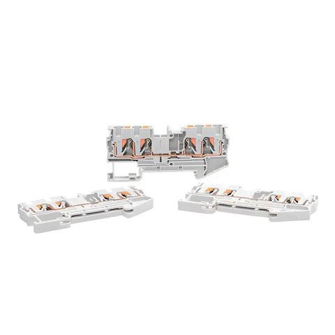 10 Pack DIN Rail Terminal Block PT4 Quattro 4 Conductor Push In Spring Clamp 32A 800V PA66 V0 Industrial Electrical Connectors Gray