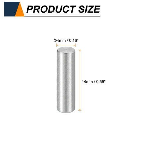 55 Pieces Dowel Pins M4 X 14mm 304 Stainless Steel Cylindrical Shelf Support Pegs For Metal Wood Furniture DIY Projects Fasten Elements Silver Easy Install, labeled product size.