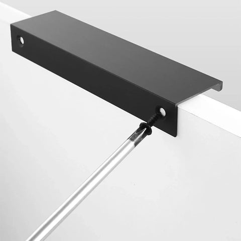 Black Hidden Edge Cabinet Handles 10 Pack for Drawers and Cabinets With Finger Edge Pulls in Space Aluminum close-up install view