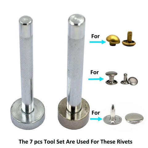 Pro Grade 7 Piece Metal Domed Rivet Setter Kit With 6mm 8mm And 10mm Rivet Setters Double Sided Bases visible
