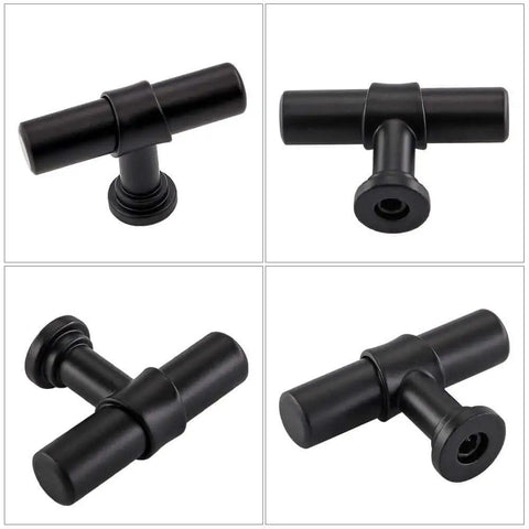 10 Pack Black Cabinet Knobs With Single Hole T Bar Pulls, 2 Inch Overall Length, 34mm Height, 12mm Diameter, Durable Kitchen Cabinet Drawer Hardware For Quick Upgrade