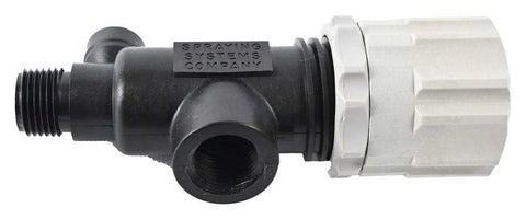23120-1/2-PP TeeJet manual pressure relief valve, black polypropylene body, gray cap, Spraying Systems Co.