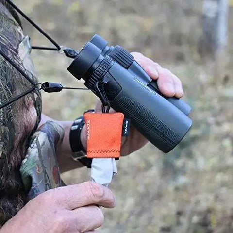 Using Ultra Microfiber Lens Cleaner With Clip On Closable Pouch For Optics And Glasses on binoculars outdoors