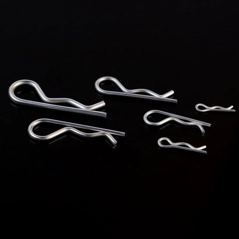 100 Pcs R Pins Hairpin Clips Set Carbon Steel Zinc Plated Heavy Duty Assortment Kit With 6 Sizes For Hitch Pin Lock System Retaining Pins And Trailer Fasteners on black background