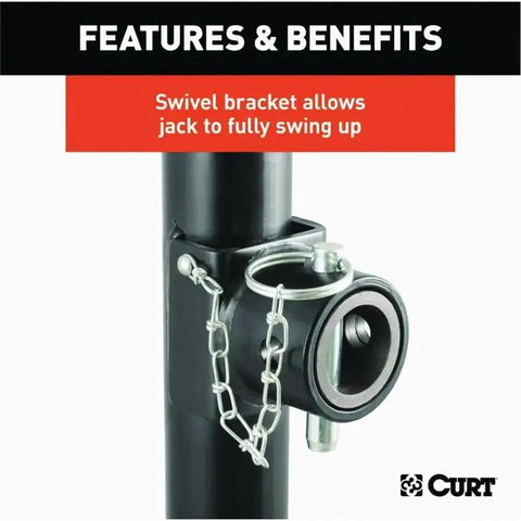 Close-up of a swivel bracket from Weld-On Pipe Mount Swivel Tongue Jack 5,000 Lbs Capacity 10.75 In Travel, showing chain attachment.