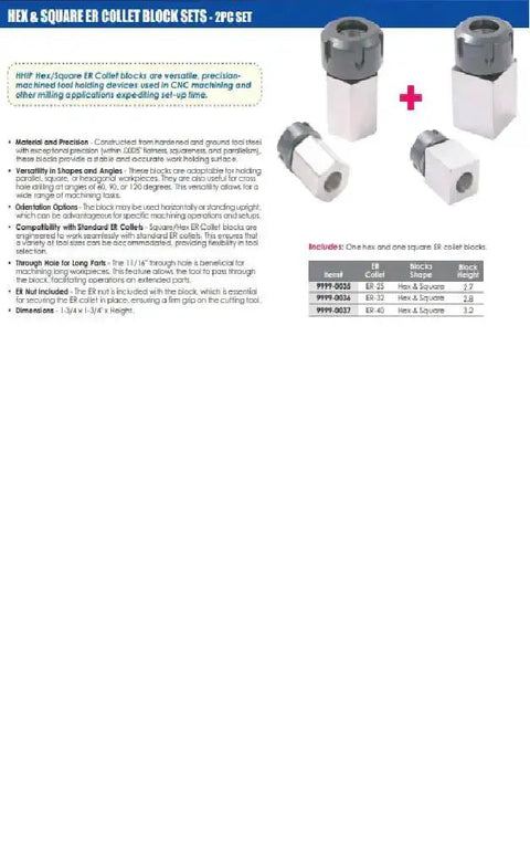 ER32 Square And Hex Collet Block Set For CNC Milling And Precision Tool Holding Made From Hardened And Ground Tool Steel