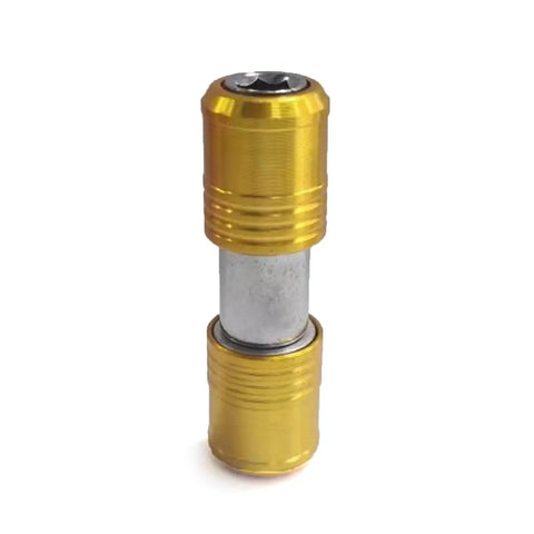 Socket sleeve adapter, gold anodized aluminum with double-ended hex connectors for screwdriver bit extension rod