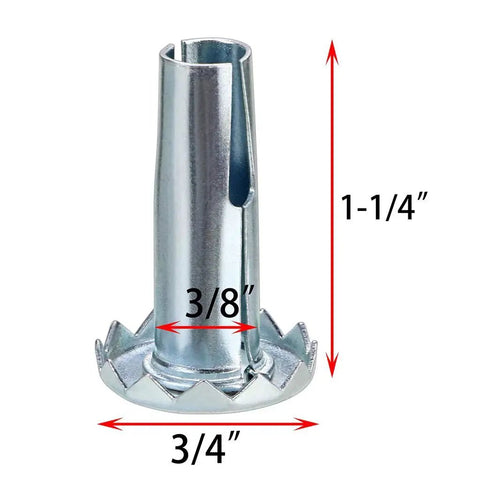 Steel caster socket with measurements, 1-1/4 inch high by 3/8 inch diameter, for Beefy 12 Pcs Heavy Duty Steel Caster Sockets For Wheel Stems.
