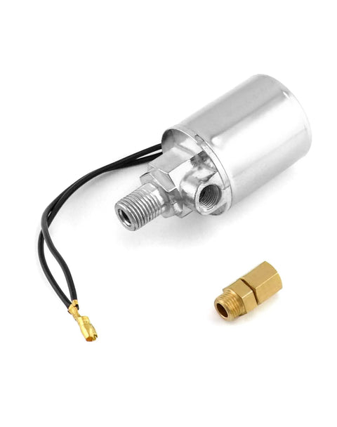 Beefy 12V Air Solenoid Valve For Cars And Trucks, One Quarter Inch NPT Inlet, Quarter Inch OD Hose Compatible, Chrome Plated