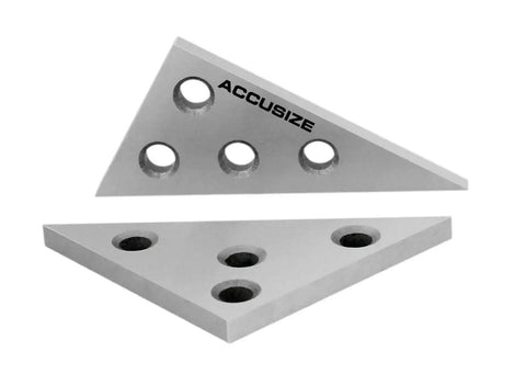 Two-Piece Solid Angle Plate Set For Machinists With 30-60-90 And 45-45-90 Degrees, Hardened Ground Steel Precision Blocks, Ideal For Tooling Setup Production And Inspection, Four 0.311 Inch Mounting Holes, Accuracy Within Ten Minutes Of Angle.