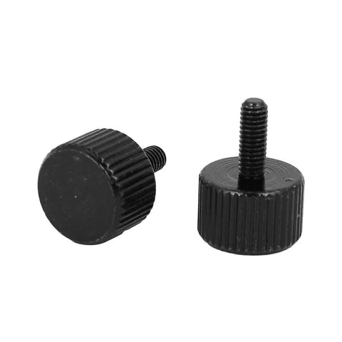 Flat Head Knurled Thumb Screws M3 By 8mm Black Zinc Plated For PC Case And Computer Chassis, close-up of two screws
