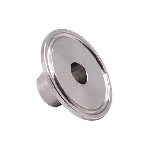 Stainless Steel 304 Sanitary Tri Clamp to One Quarter Inch NPT Female Connector for Food Beverage and Dairy, side view.