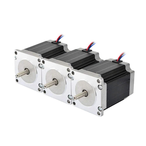 Three NEMA 23 CNC stepper motors, 76mm frame, 2.8A, 269 oz-in, bipolar, for hobby CNC kit