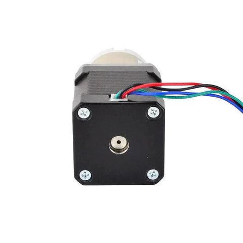 High Torque NEMA 17 Stepper Motor with 26.85 to 1 Planetary Gearbox for 3D Printers and DIY Cameras, front view with wiring
