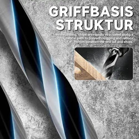 Close-up of 8 Piece 12 Inch Long Auger Drill Bit Set For Wood With Quick Change Hex Shank Pro Grade Workhorse highlighting tri-flute design.