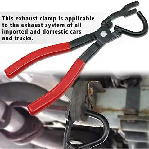 Exhaust Hanger Removal Tool Pliers Compatible With All Exhaust Rubber Hangers used on a car exhaust system.