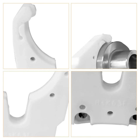 Close-up of HSK63F Clamp Set Five Piece Nylon Iron ABS White Tool Holder Claw for CNC Machining Center and Woodworking Engraving Machines.