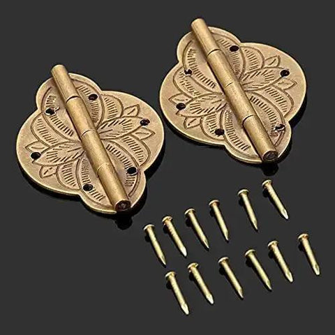 2 Pcs Brass Embossed Decorative Hinge For Wooden Jewelry Box Cabinet Cupboard Doors Retro Vintage Furniture Hardware with screws
