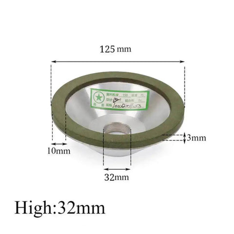 Diamond Grinding Wheel Resin Bond Circle Grinding Wheel For Carbide Metal Tungsten Steel Milling Cutters, size 125mm, shown with dimensions.