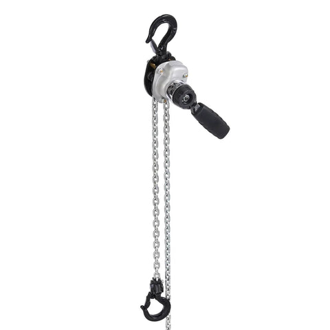 Manual Lever Chain Hoist Half Ton With 5 Ft G80 Chain Dual Pawl Brake, side view showing handle and hooks