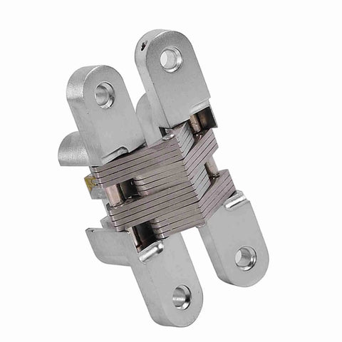 Invisible 180 Degree Concealed Cabinet Hinges For Smooth Doors Zinc Alloy Cross Design Heavy Duty 10kg Load Fifty Thousand Open Close Cycles