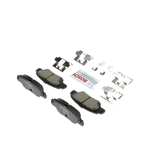 Bosch BC1846 QuietCast ceramic rear brake pad set for Mazda CX-5, includes four pads and mounting hardware