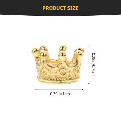 Dope Vintage Style Crown Charms Set, 50 Pcs Alloy Gold Tone Crown Pendants showing size dimensions for jewelry making