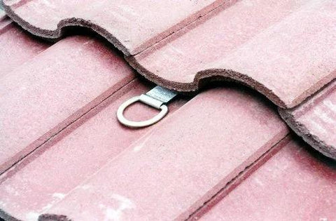 Stainless Steel Roof Anchor Kit For Fall Protection With Dacromet D Rings, 20 Gauge, installed on a sheeted roof under tiles