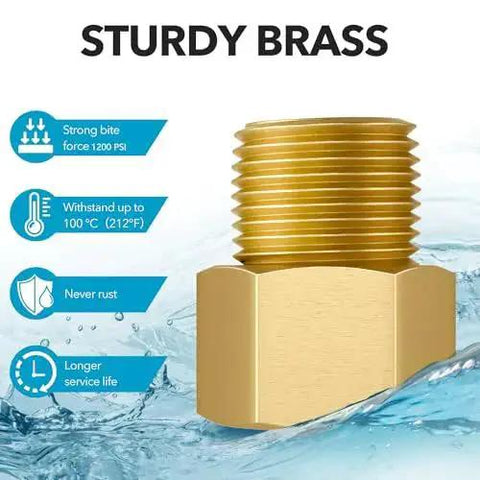Brass Pipe Fitting Kit with 1/2 inch NPT male thread, corrosion resistance, 1200 PSI high pressure for plumbing and DIY projects.