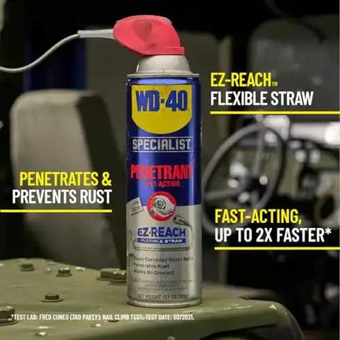 Penetrant With 8 Inch EZ Reach Flexible Straw Pulls Rusted Nuts Loose And Frees Stuck Bolts, Deep Penetration Into Crevices And Seams, 13.5 Oz can