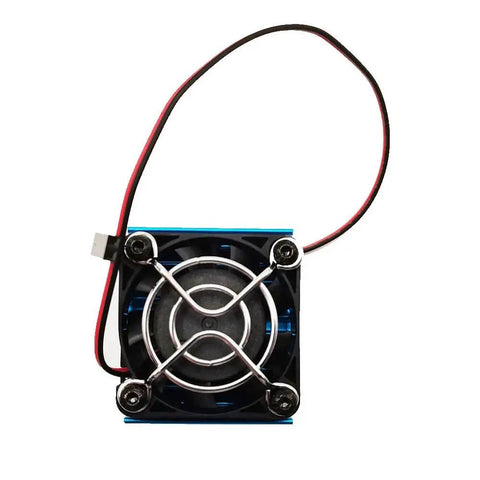 Top view of Rugged RC Motor Heat Sink With 5V Cooling Fan For 540 550 Brushed Motors And 3650 3660 3674 Brushless Motors, blue.