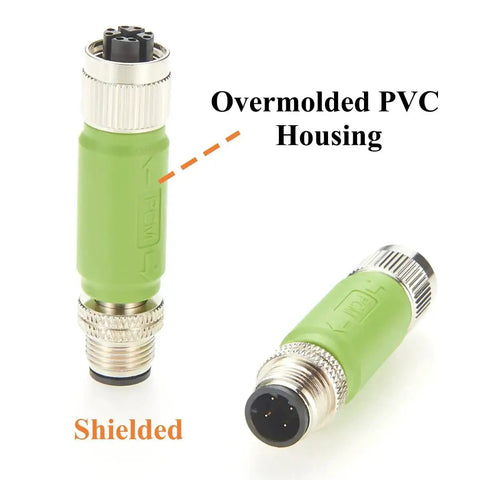 M12 D Code Male To X Code Female Industrial Ethernet Inline Adapter IP67 Waterproof Cat5e Shielded Connector close-up