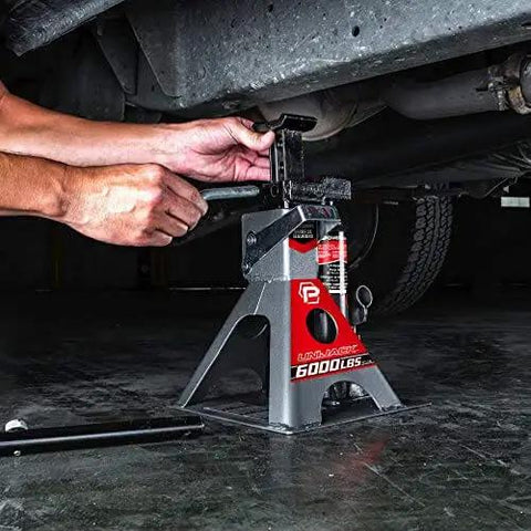 3 Ton Bottle Jack And Jack Stands In One Car Lift For SUVs And Trucks Heavy Duty Unijack With Wide Base 6000 Pound Capacity Built In Ratcheting Safety Bar For Secure Lifts under a vehicle