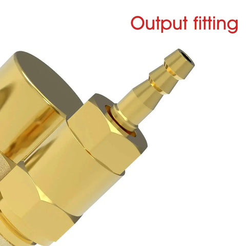 Close-up of Argon CO2 MIG TIG Flow Meter Gas Regulator Gauge With CGA 580 Inlet Nut showing output fitting