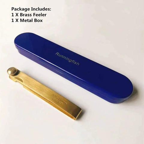 Brass Feeler Gauge Set 0.03 To 1.0 Mm High Precision Clearance Gauge Non Magnetic Copper Feelers with blue iron box visible