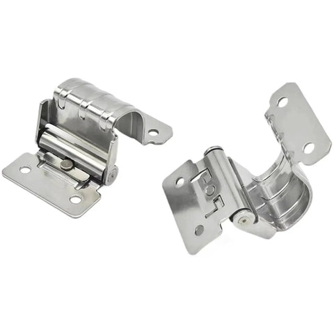 Stainless steel torque built-in hinges, front view, two with mounting plates
