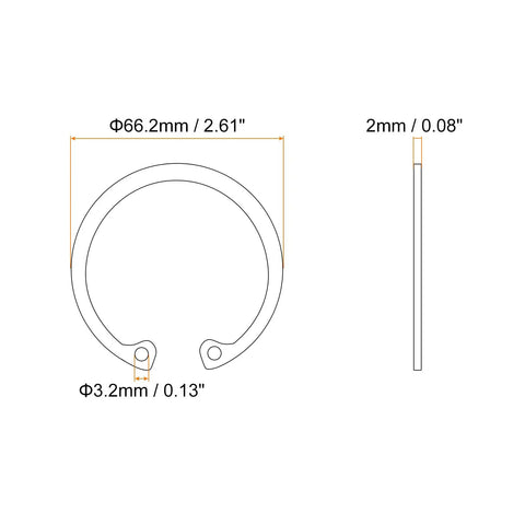 Five Pcs 62mm Internal Retaining Ring Circlip Set, 304 Stainless Steel Internal Snap Rings C Clips For Grooved Shafts And Studs diagram.