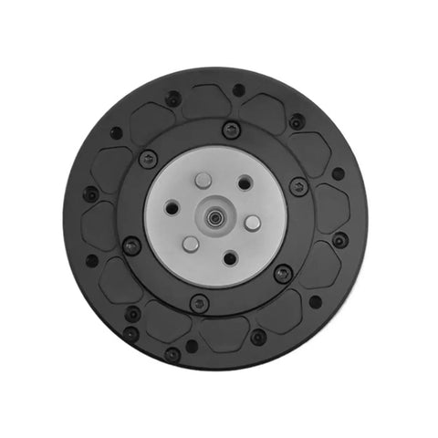 MG6012E-i8B dual encoder planetary reducer with brake motor, front view, black housing and silver flange