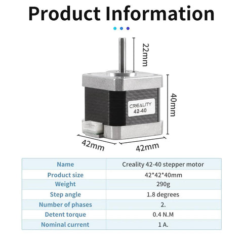 Creality 42-40 stepper motor, 2-phase, 1.8°, 0.4 N·m, 42×42×40 mm, D-shape, CR-10/Ender-3 compatible