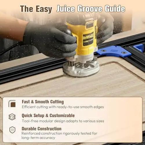 Router Jig For Cutting Boards, Adjustable Guide Fits Up To 18x18 Inches being used on a wooden board with a router.