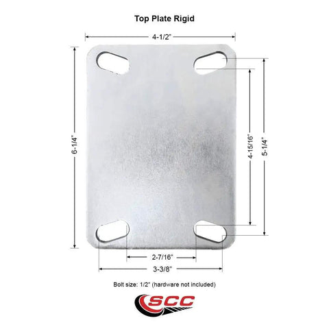 Top plate dimensions for Heavy Duty Large Top Plate V Groove Semi Steel Swivel Caster With An 8 Inch By 2 Inch Silver Wheel And 1250 Lb Capacity