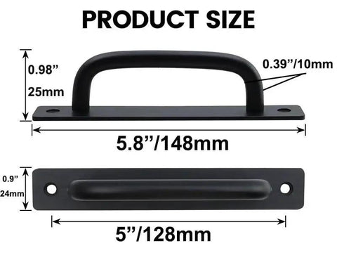 Black Barn Door Handle Set Two Pack Aluminum Alloy Punch Free Sliding Handles 5 Inch 128mm with Plate Product Size Measurements