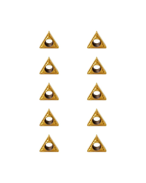 10Pcs TCMT090204 TCMT1.8 1.5 Carbide Turning Inserts arranged in two rows, for external turning on steel and stainless steel.