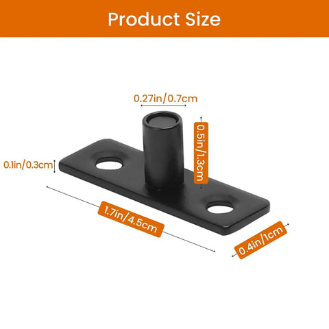 Bottom Mount Barn Door Floor Guide Two Pack T Shape Matte Black Roller Guides with Built In Rollers shown with measurements.