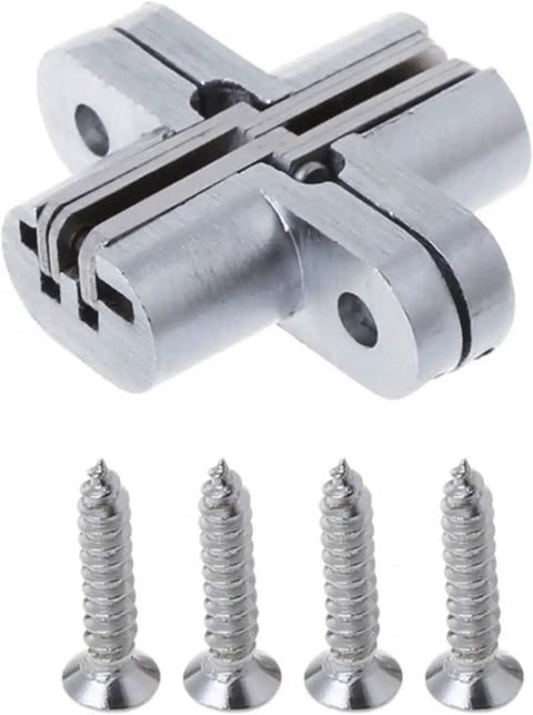 Hidden Cross Hinge for Concealed Mortise Doors, 180 Degree Folding Opening, with screws, adjustable conceal hinge, close-up view