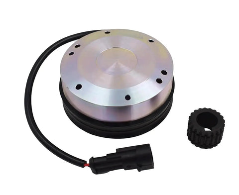 Forklift electromagnetic brake, circular metal housing with 24V wiring harness and connector