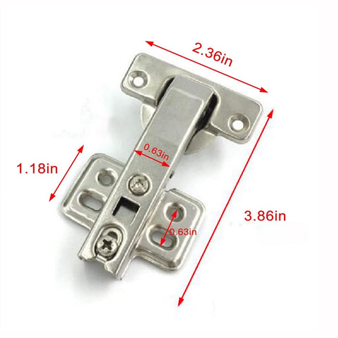 2 Piece Frameless Cabinet Door Hinges With 90 Degree Opening Soft Close Hydraulic Kitchen Hinges Made From Rust Resistant Cold Rolled Steel Nickel Plated Replacement Hardware For Cabinets 4 Holes, measurements shown